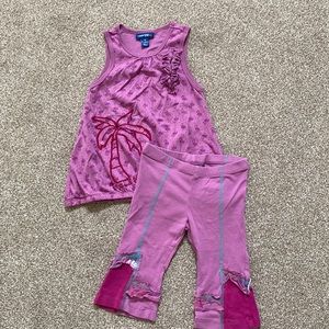 NAARTJIE Girl’s Purple Sleeveless Top & Flare Pants Set Tropical Print Sz XS EUC